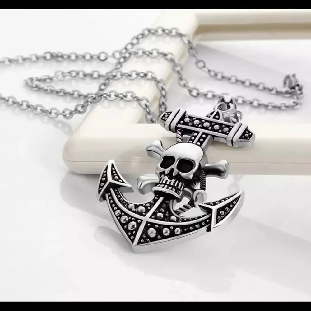 Retro Pirate Skull Anchor Pendant‎